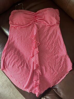 G by Guess Striped Red and White Ruffle tube top
